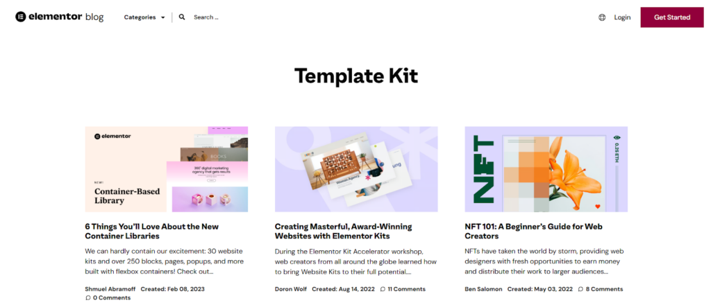 Elementor template kit