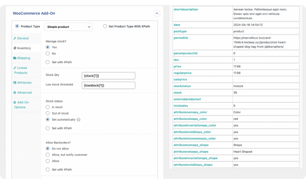 map product inventory fields