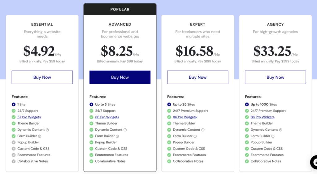 Elementor pricing