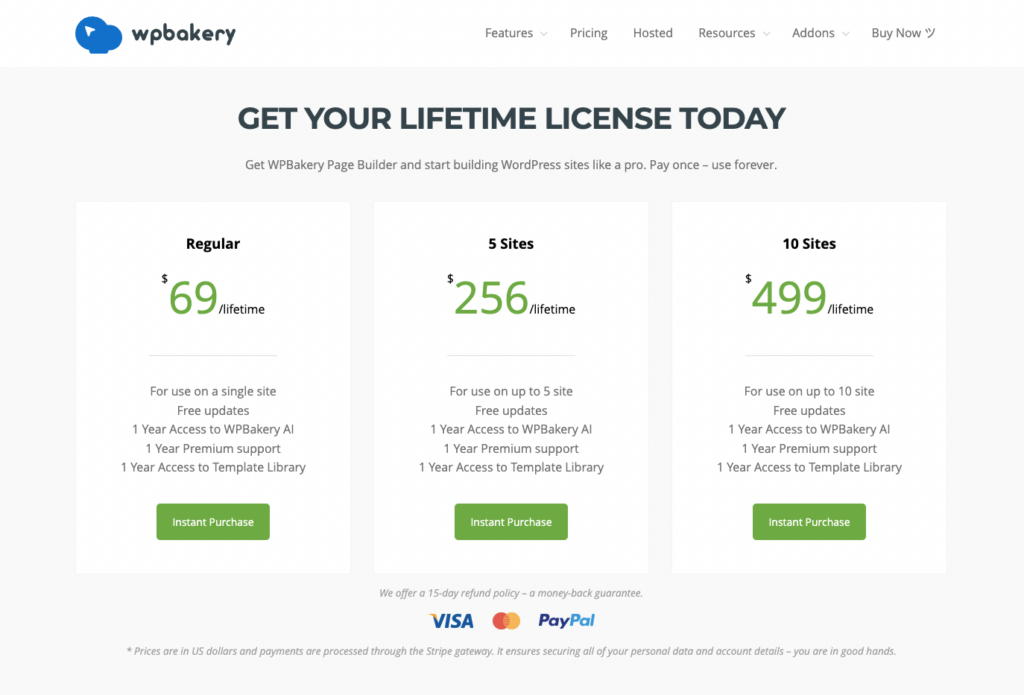 WPBakery pricing